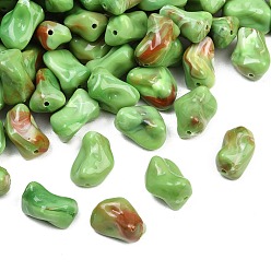 Зеленый лайм Непрозрачные акриловые бусины, имитирующие драгоценные камни, самородки, два тона, зеленый лайм, 16x11x12 мм, отверстие : 1.5 мм, Около 540 шт / 500 г