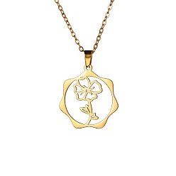 Цветок 304 из нержавеющей стали ожерелье, золотые, цветок, 16.14~19.69 дюйм (41~50 см)