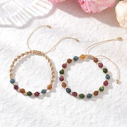 Желтый 2 Регулируемые браслеты из натурального зеленого нефрита, имитации турмалина и латунных бусин, плетеные для женщин, круглые, С немагнитным синтетическим гематитом, желтые, внутренний диаметр: 2.01 дюйм (5.1 см) ~ 3.54 дюйм (9 см)