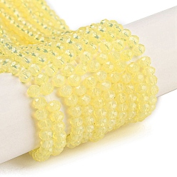 Желтый Запекание окрашенные прозрачные стеклянные бусины нити, имитация Opalite, граненые, круглые, желтые, 3.5x2.5~3 мм, отверстие : 0.8 мм, около 135~140 шт / нитка, 32~34 см