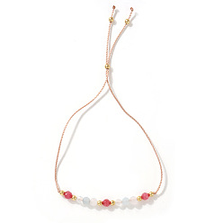 Природный Драгоценный Камень Регулируемые браслеты-слайдеры с натуральными драгоценными камнями и латунными бусинами для женщин, круглые, с нейлоновым шнуром, 11.02 дюйм (28 см)