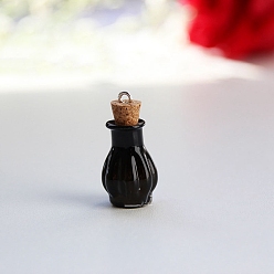 Черный Стеклянные пустые подвески для бутылок желаний, с пробковыми пробками и петлями, чёрные, 18x22 мм