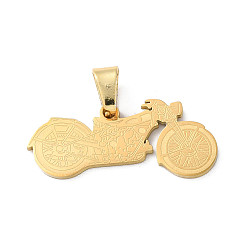 Golden 201 Stainless Steel Pendants, Laser Cut, Motorbike Charm, Golden, 13x29.5x1.5mm, Hole: 7X5mm