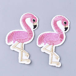 Hot Pink Computerized Embroidery Cloth Iron On Patches, Costume Accessories, Appliques, Flamingo Shape, Hot Pink, 70x39x2mm