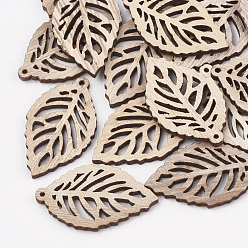 BurlyWood Undyed Wood Pendants, Leaf, BurlyWood, 40x23.5x3mm, Hole: 1.6mm