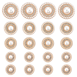 Золотой 4 стильные кнопки из цинкового сплава, 1-луночное, с пластиковой имитацией жемчуга, для аксессуаров для одежды, плоско-круглые, золотые, 15~25x4.5~7.5 мм, отверстие : 1.8~1.9 мм, 20 шт / коробка