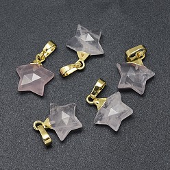 Розовый Кварц Природного розового кварца прелести, с длинными латунными накладками, граненые, звезда, золотые, 14x13x5 мм, отверстие : 3.5x5.5 мм