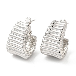 Platinum Brass Grooved Teardrop Hoop Earrings for Women, Platinum, 26~27x22mm