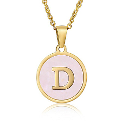 Letter D Natural Shell Initial Letter Pendant Necklace, with Golden Stainless Steel Cable Chains, Letter D, 17.72 inch(45cm)