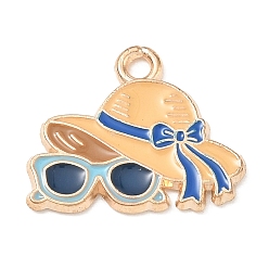 Blue Alloy Enamel Pendants, Hat with Sunglasses Charms, Light Gold, Blue, 15x18x1.2mm, Hole: 1.6mm