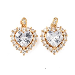 Настоящее золото 18K Латунные микропаве прозрачные подвески с фианитом, без никеля , сердце, граненые, реальный 18 k позолоченный, 19.5x16x8.5 мм, отверстие : 2.5x4 мм