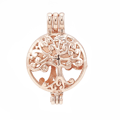 Roségold Legierung Medaillon-Anhänger, Diffusor Medaillons, hohl, flach rund mit Baum, Roségold, 30x20x10 mm, Loch: 3.5x2.5 mm, Innen Maßnahme: 18 mm