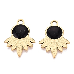 Black 303 Stainless Steel Enamel Pendants, Flower Charms, Ion Plating(IP), Real 18K Gold Plated, Black, 27.5x21x3.5~4mm, Hole: 3mm