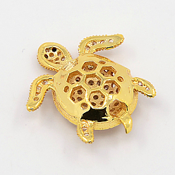 Golden Brass Micro Pave Cubic Zirconia Beads, Hollow Tortoise Beads, Lead Free & Nickel Free & Cadmium Free, Golden, 20x19x6mm, Hole: 2mm
