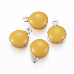 Золотистый 304 прелести нержавеющей стали, с эмалью, эмалированные блестки, плоско-круглые, цвет нержавеющей стали, золотые, 8.5x6x3 мм, отверстие : 1 мм