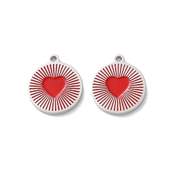 Сердце 304 из нержавеющей стали шармы эмали, плоский круглый шарм, цвет нержавеющей стали, сердце, 12.5x11x1.5 мм, отверстие : 1 мм