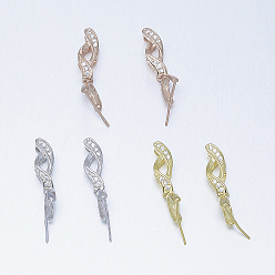 (52) Непрозрачная лаванда 925 шкентель стерлингового серебра поручительств, ледоруб и щепотку поручительств, с кубического циркония, твист, разноцветные, 19x4x4.5 мм, отверстия: 3x5 мм, штифты: 0.5 мм