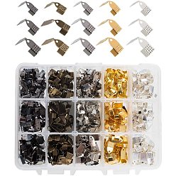 Mixed Color Iron Folding Crimp Ends, Mixed Color, 9x4x2mm, 10x6x2mm, 10x5x2mm, Hole: 1.4mm, 550pcs/box