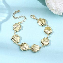 Золотой 304 Браслеты из нержавеющей стали в форме ракушки с звеньями для женщин, золотые, 7.05 дюйм (17.9 см)