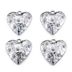 Stainless Steel Color 304 Stainless Steel Pendant Rhinestone Settings, Heart, Stainless Steel Color, Fit For 2mm Rhinestone, 26x25x4mm, Hole: 3mm