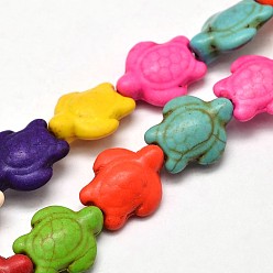 Mixed Color Dyed Synthetic Turquoise Beads Strands, Sea Turtle, Mixed Color, 17~18x14x6~8mm, Hole: 1mm, about 23pcs/strand, 15 inch