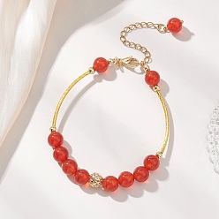 Золотой Браслеты из натурального сердолика для женщин, круглые, с 304 нержавеющей сталью и латунью, золотые, 7-7/8 дюйм (20 см)