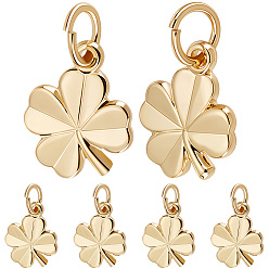 Настоящее золото 18K 10 шт. Латунные подвески, клевер, без кадмия, без никеля и без свинца, с целью перехода в кольце, реальный 18 k позолоченный, 11x9x1 мм, отверстие : 3 мм