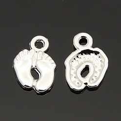 Серебро Подвески из сплава в тибетском стиле, печать ноги, без кадмия и без свинца, серебряные, 14x10x2 мм, отверстие : 2 мм