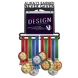 Black Iron Medal Display Hanger, with Plastic Plugs & Spacer, Iron Screws, Hexagon Nut & Hooks, Flip Pouches, Black, 20~350x64~328x0.6~4.5mm, 30pcs/set