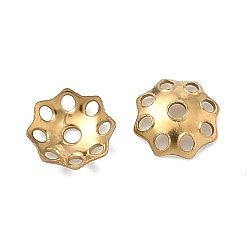 Настоящее золото 18K 304 из нержавеющей стали шарик крышки, цветок, ионное покрытие (ip), реальный 18 k позолоченный, 5x1 мм, отверстие : 0.9 мм