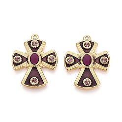 Фиолетовый 304 нержавеющая сталь с эмалевыми подвесками, крест прелести, ионное покрытие (ip), со стразами, реальный 18 k позолоченный, фиолетовые, 30x24x2.5 мм, отверстие : 1.5 мм