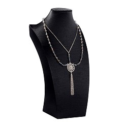 Черный Дерева покрыты тканью ожерелье дисплеи, чёрные, 34.5x20.5x10.2 см