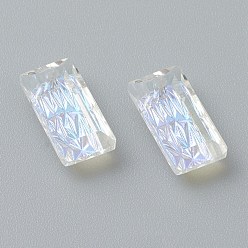 Mixed Color Embossed Glass Rhinestone Pendants, Rectangle, Faceted, Mixed Color, 14x7x4.2mm, Hole: 1.5mm