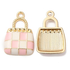 Pink Подвеска из эмали из сплава и стразов, долговечный, без кадмия, без никеля и без свинца, золотые, сумочка очарование, розовые, 21x13.5x2.4 мм, отверстие : 1.6 мм, пригодный для стразов 1.2 мм