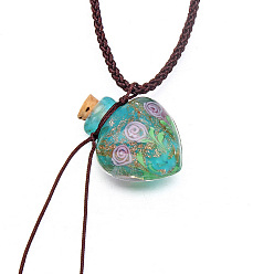 Vert De Mer Clair Colliers pendentif bouteille de parfum au chalumeau fait à la main, Colliers en cordon de coton tressé ajustable pour femmes, vert de mer clair, 18.90~26.77 pouce (48~68 cm)