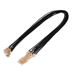 Черный Воском хлопка ожерелье шнура решений, с застежками-карабинами из сплава и удлинителями железных цепочек, чёрные, 17-1/8 дюйм (43.5 см), 1.5 мм