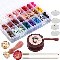 Mixed Color DIY Scrapbook Kits, with Brass Wax Seal Stamp Head, Sealing Wax Particles, Metallic Marker Pens, Candle, Wood Handle Wax Sealing Stamp Melting Brass Spoon, Mixed Color, 24x14mm