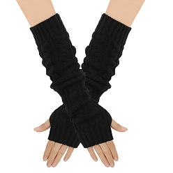 Schwarz Fingerlose Strickhandschuhe aus Acrylfasergarn, Lange, warme Winterhandschuhe mit Daumenloch, Schwarz, 500x75 mm