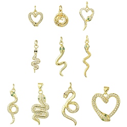 Mixed Shapes 10 шт 10 стили латунные подвески из микропаве с фианитом, реальный 18 k позолоченный, с целью перехода в кольце, разнообразные, 13~30.5x7~22x2~4 мм, отверстие : 3~5 мм, 1 шт / стиль