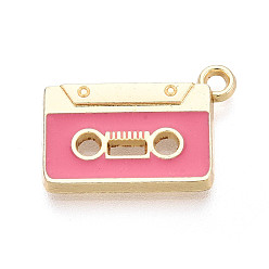 Ярко-Розовый Подвески из эмали и сплава, ленточные подвески, золотые, без кадмия, без никеля и без свинца, ярко-розовый, 13.5x19.5x2 мм, отверстие : 1.8 мм
