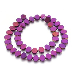 Purple Plated Electroplated Non-magnetic Synthetic Hematite Beads Strands, Polish, Hexagon, Purple Plated, 10x9x3mm, Hole: 1mm, about 45pcs/strand, 15.74 inch(40cm)