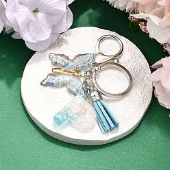 Letter P 26шт. брелок с кисточкой из прозрачной эпоксидной смолы, прозрачного акрила и искусственной замши, с кольцами для ключей из сплава, с цепочками и застежками-лобстерами, бабочка, Письмо P, 95~108 мм