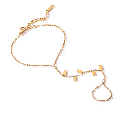 Настоящее золото 18K Браслеты из нержавеющей стали с цепочкой и кольцом для женщин, реальный 18 k позолоченный, 6-3/4 дюйм (17 см)