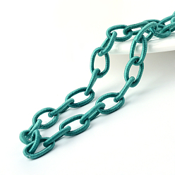 Light Sea Green Handmade Nylon Cable Chains Loop, Oval, Light Sea Green, 12~14x7~10x2mm, about 95cm/strand, 37.4 inch