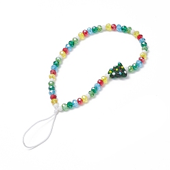 Colorful Christmas Glass Beaded Mobile Straps, with Lampwork Beads, Nylon Thread Anti-Lost Mobile Accessories Decoration, Christmas Tree, Colorful, 18.9cm