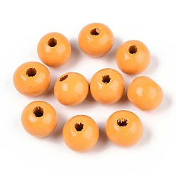 Оранжевый Круглые бусины из натурального дерева схима, окрашенные распылением, оранжевые, 8~8.5x6.8 мм, отверстие : 1.8~2 мм