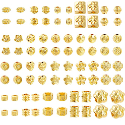 Настоящее золото 18K 100шт 20 стили бусины из сплава, для изготовления ювелирных изделий, долговечный, реальный 18 k позолоченный, 3~9x3~10 мм, отверстие : 1.2~3.8 мм, 5 шт / стиль
