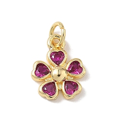 Темно-Розовый Латунные микро проложить кубического циркония подвески, , стойки покрытие, долговечный, без кадмия и без свинца, реальный 18 k позолоченный, темно-розовыми, 13.5x11x3 мм, отверстие : 3.5 мм