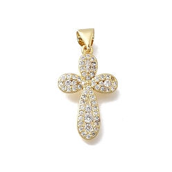 Настоящее золото 18K Подвески-крестики из латуни с микропаве и прозрачным кубическим цирконием, без кадмия и без свинца, стойки покрытие, долговечный, реальный 18 k позолоченный, 22.5x14.5x2.5 мм, отверстие : 4.5x3.5 мм