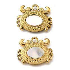 Краб 304 подвески из нержавеющей стали с натуральными белыми ракушками, прелести морских животных, золотые, ионное покрытие (ip), краб, 17.5x21.5x3 мм, отверстие : 2.2 мм